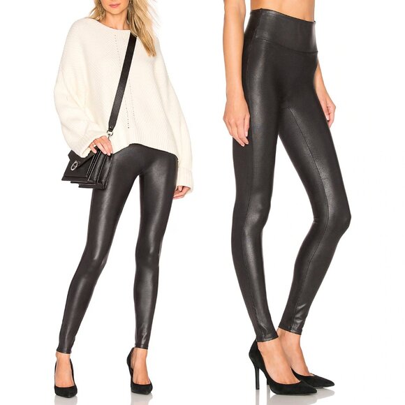 Spanx Faux Leather High Waist Slimming Tummy Control Leggings L Black $98 Slim - Picture 4 of 16